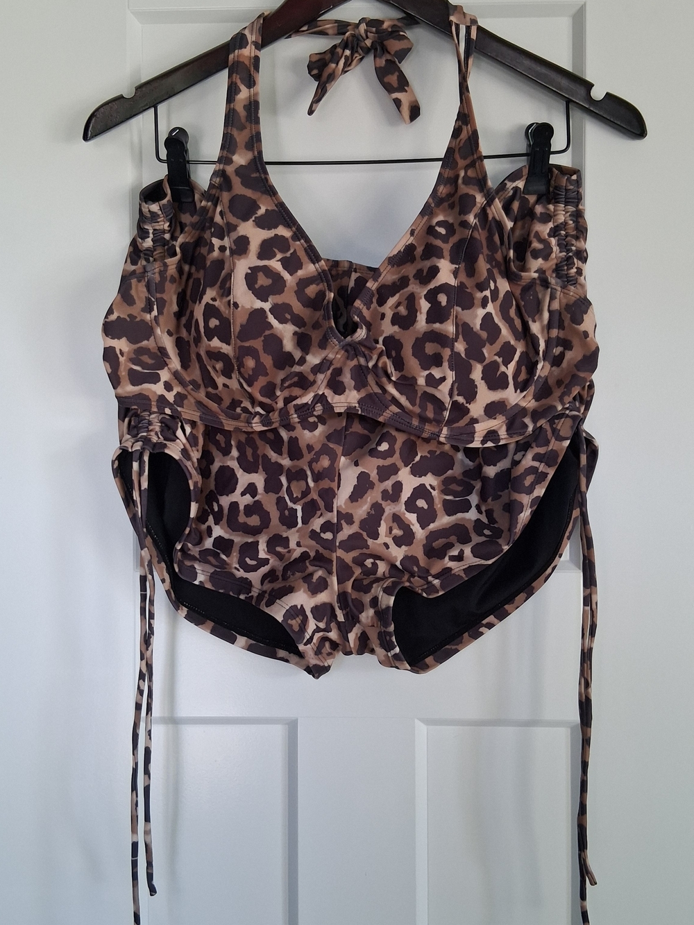 1X 2X Leopard Print Halter Bikini Short Set